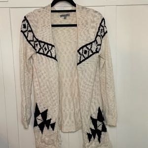 White with black design long cardigan/sweater